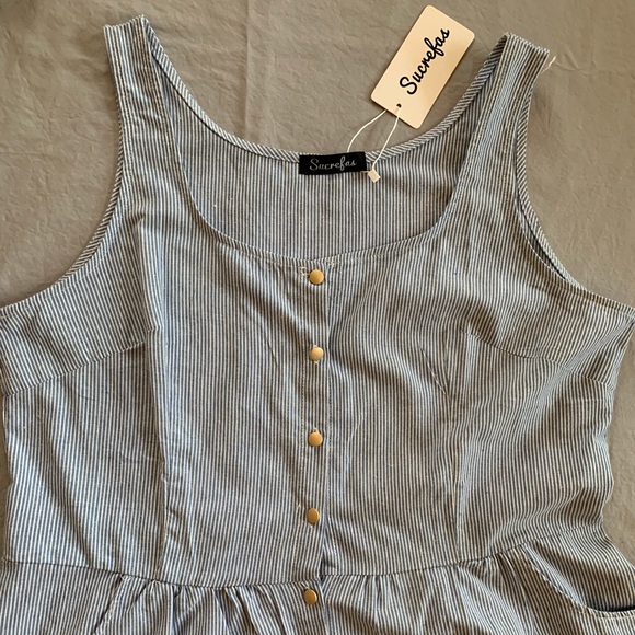 Sucrefas Blue Pinstripe Button front skater dress - Picture 5 of 10